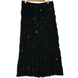 BOB MACKIE sz 12 Skirt Crinkle Pleats Bling Elastic Waist w Ties Lined Black